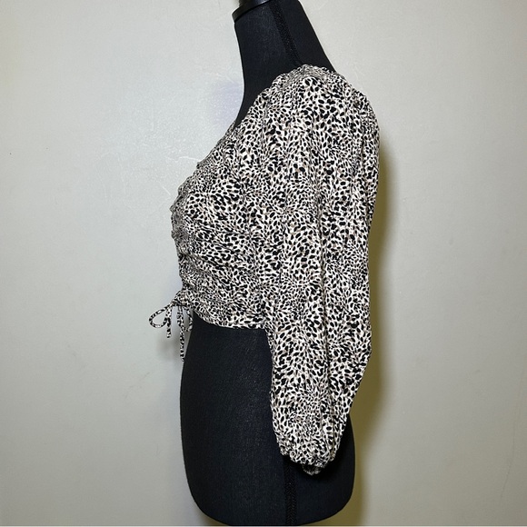 Japna Boho Animal Print Ruched Bust Cropped Blouse Top Small Evening - Picture 5 of 10